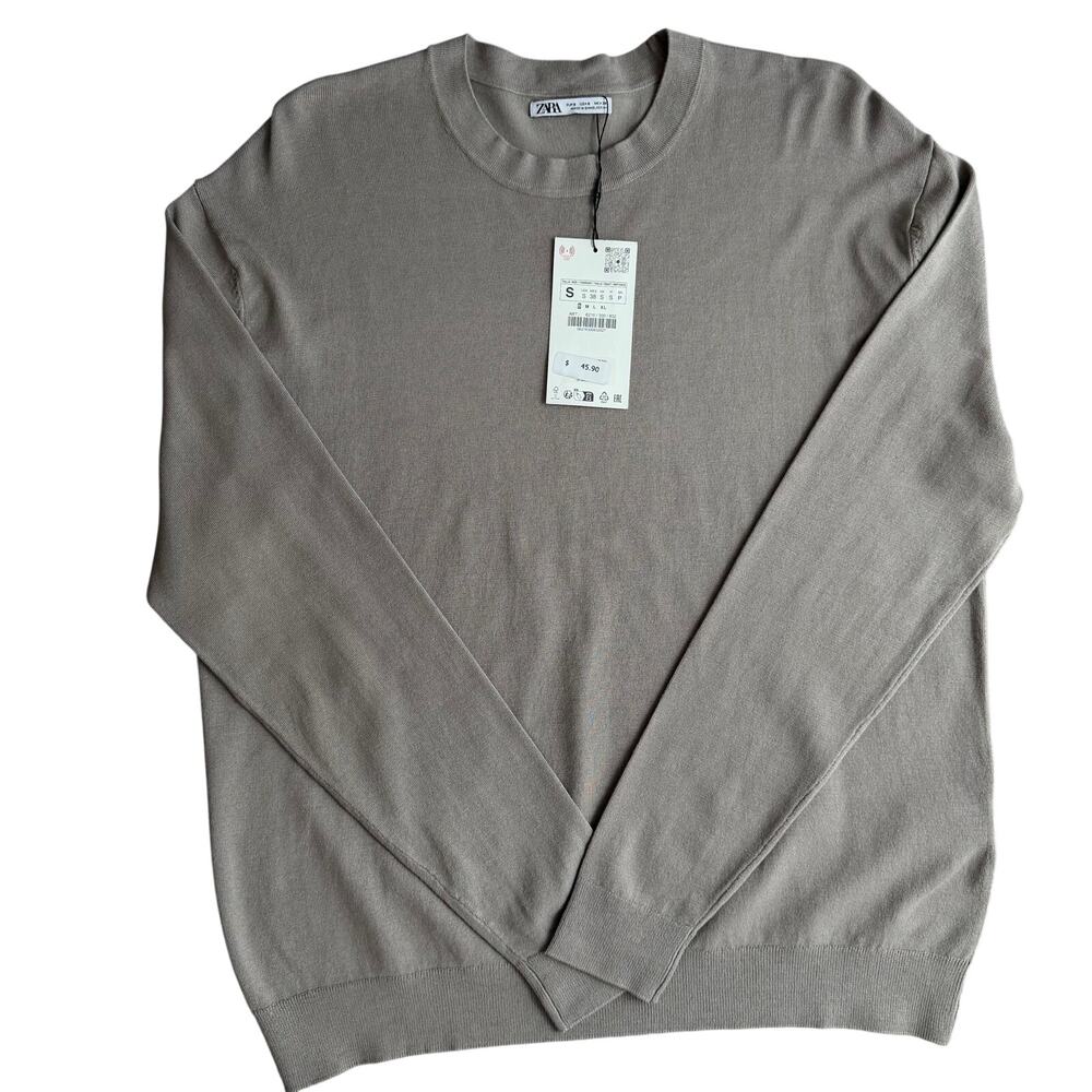 Zara Men’s Taupe Crewneck Sweater Size Small NWT Minimal Basic